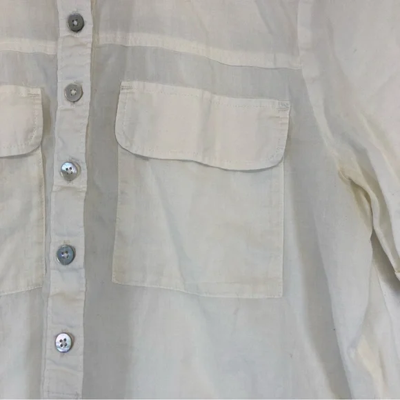 Faherty Shirt Womens Ivory Organic Cotton Popover Short Sleeve Pockets - Picture 12 of 13